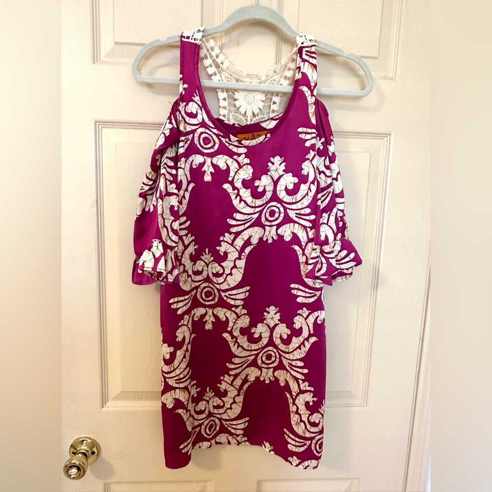 Voom by Joy Han Silk Pink Magenta Cold Shoulder Flutter Sleeve Sundress